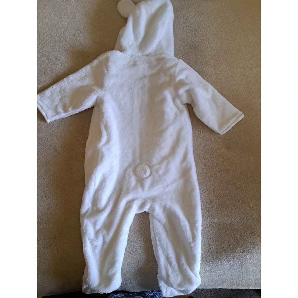 Gap Baby White Fleece Full Front Zipper Hooded Jumpsuit Romper Lined 6-12 M NWT